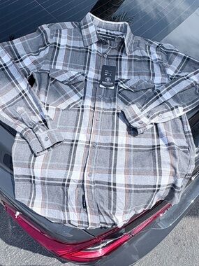 Lokai Men's Gray Plaid Button-Down Shirt with Subtle Brown Accents